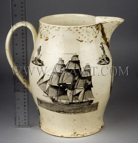 Large, Outstanding and Rare Liverpool Jug
Newburyport Harbor and the Ship, scale view